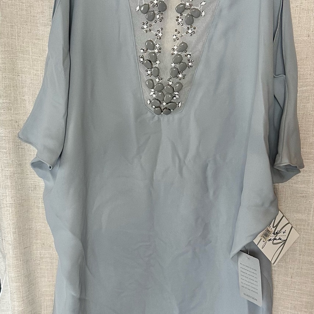 Badgley Mischka Blue Embellished Tunic Top